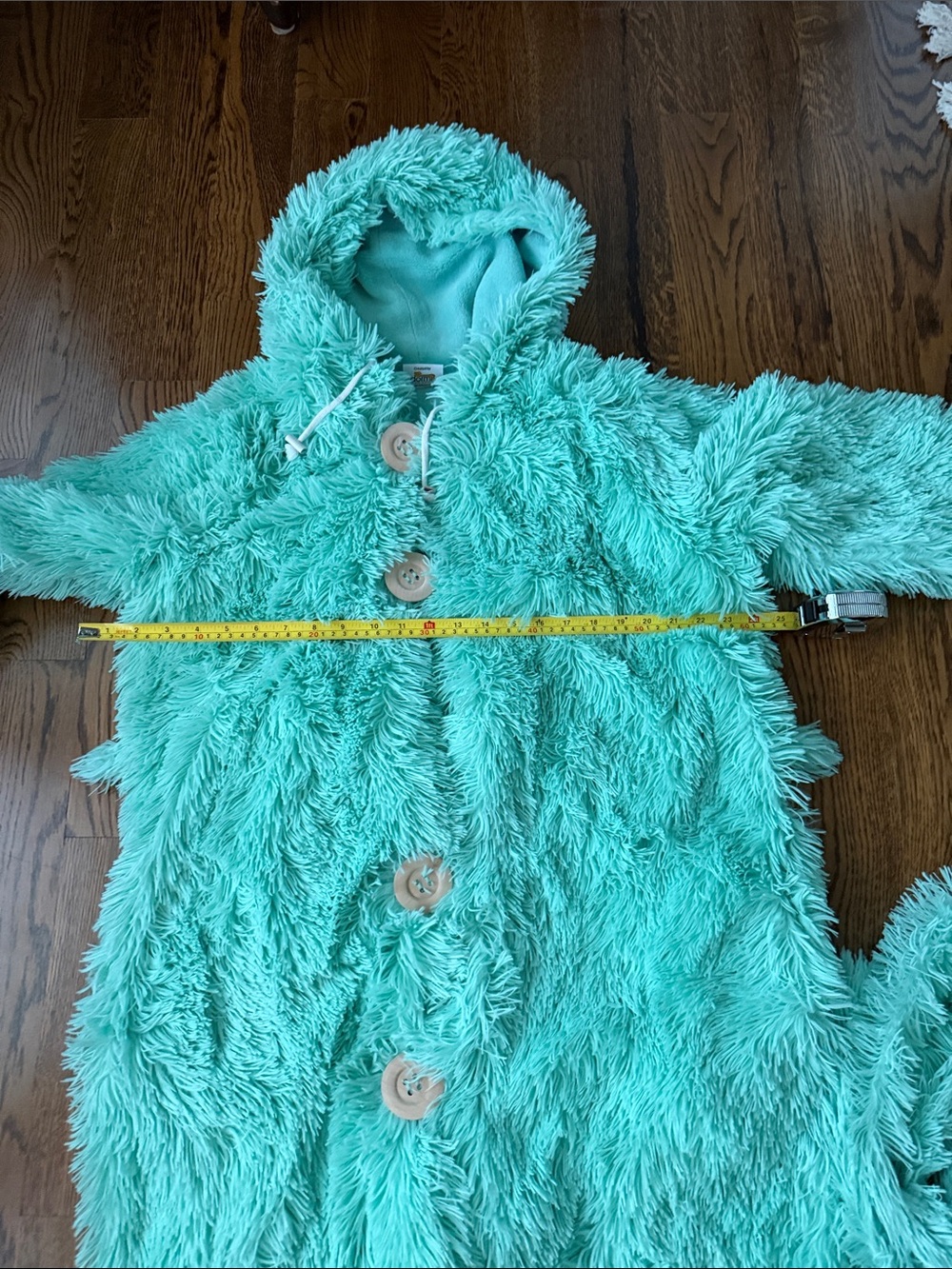 Plush Mint Green Faux Fur Hooded robe with Toggle Buttons medium - Picture 12 of 14